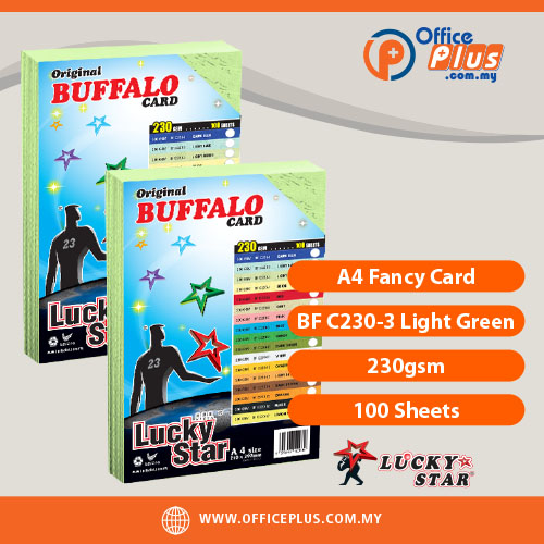 OfficePlus-500x500pxl-28-12-2023 Lucky Star A4 Fancy Card BF C230-3 Light Green 230gsm cardstock paper 100 sheets for report covers, proposal binding, presentations, and corporate office printing in Malaysia - OfficePlus Malaysia Online B2B Office Supplies (Fancy Card)