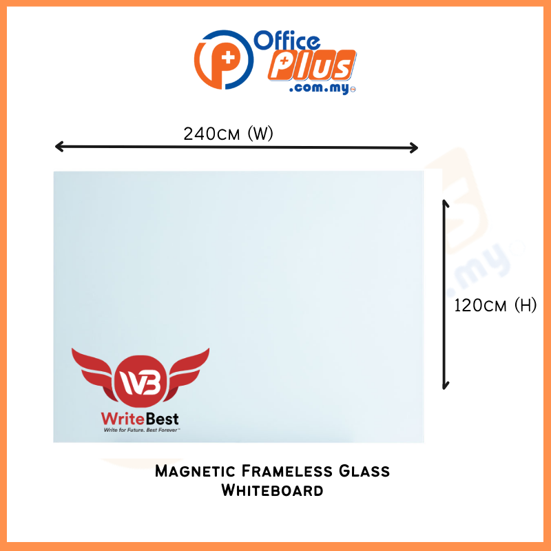 MagneticFramelessGlassWhiteboard4_H_x8_W WriteBest Magnetic Frameless Glass Whiteboard 4'(H) x 8'(W) (MGW1224) - OfficePlus