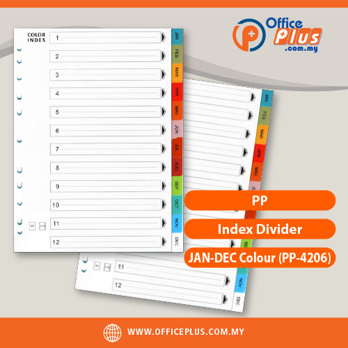 PP_Index_Divider_JAN-DEC_Colour_PP-4206 - OfficePlus Malaysia PP Index Divider JAN-DEC Colour PP-4206 monthly plastic coated filing divider with 11-hole punch for office binders by OfficePlus Malaysia - OfficePlus Malaysia Online B2B Office Supplies (Filing)
