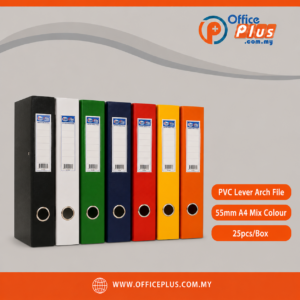 PVC Lever Arch File A4 55mm 2 inch mix colour with durable PVC cover, metal finger ring and rado slots for office filing - OfficePlus Wholesale / Bulk Price Office Supplies (Filing)