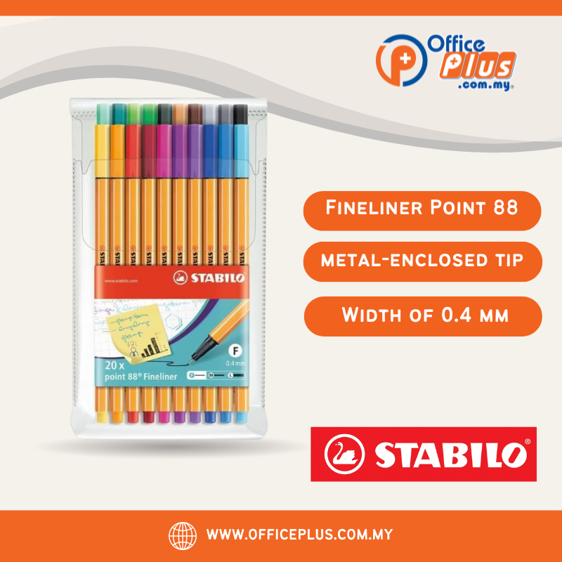 Stabilo Point88 Fineliner Pen 0.4mm Wallet of 20 Colours