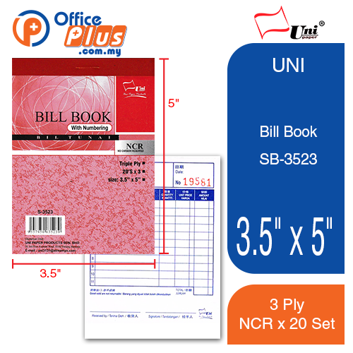UNI Bill Book 3 PLY  NCR 3.5" x 5" SB-3523 - OfficePlus