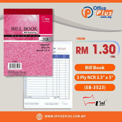 OfficePlus-500x500pxl-28-12-2023 UNI Bill Book 3 PLY NCR 3.5" x 5" SB-3523 - OfficePlus