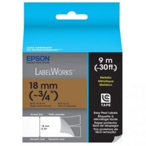 Epson LK-5KBM metallic label tape 18mm black text on gold background for LW-400 LW-700 LW-900P printers - OfficePlus Wholesale / Bulk Price Office Supplies (Ink & Toner)