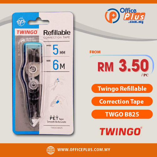 Twingo Refillable Correction Tape TWGO B825 - OfficePlus-500x500pxl-28-12-2023 Twingo Refillable Correction Tape TWGO B825 - Malaysia Online Office stationery Supplies