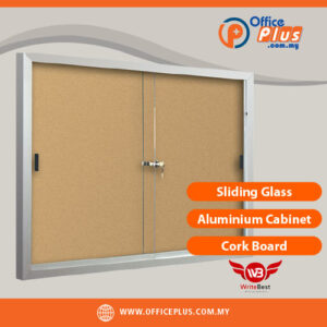 WriteBest sliding glass aluminium cabinet with cork board for office file storage and notice display in Malaysia - OfficePlus Malaysia Online B2B Office Supplies (Whiteboard Boards / Notice Board / Flip Chart)