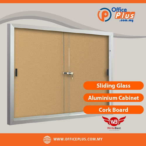OfficePlus-500x500pxl-27-06-2026 WriteBest sliding glass aluminium cabinet with cork board for office file storage and notice display in Malaysia - OfficePlus Malaysia Online B2B Office Supplies (Whiteboard Boards / Notice Board / Flip Chart)