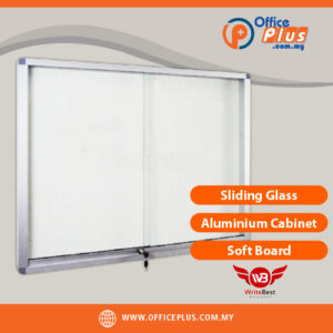 WriteBest sliding glass aluminium cabinet with soft board for office document storage and workspace organisation in Malaysia - OfficePlus Malaysia Online B2B Office Supplies (Whiteboard Boards / Notice Board / Flip Chart)