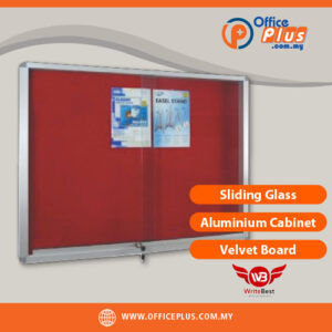 WriteBest sliding glass aluminium cabinet with velvet board for corporate office storage in Malaysia - OfficePlus Malaysia Online B2B Office Supplies (Whiteboard Boards / Notice Board / Flip Chart)