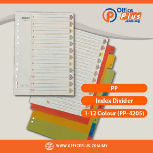 PP Index Divider 1-12 Colour PP-4205 numbered plastic coated filing divider with 11-hole punch for office binders - OfficePlus Malaysia Online B2B Office Supplies (Filing)