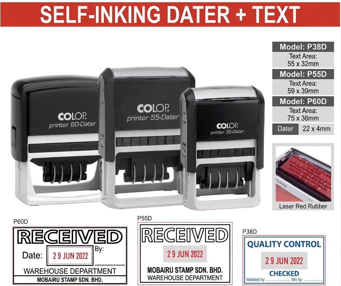 COLOP P35D / P38D / P54D / P55D / P60D / P60DD Self-Inking Dater Stamps | Rectangular Date Stamps Malaysia