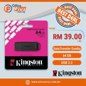 Kingston DataTraveler Exodia 64GB USB 3.2 Flash Drive with protective cap - OfficePlus Wholesale / Bulk Price Office Supplies (External Hard Drives and Storage Devices)