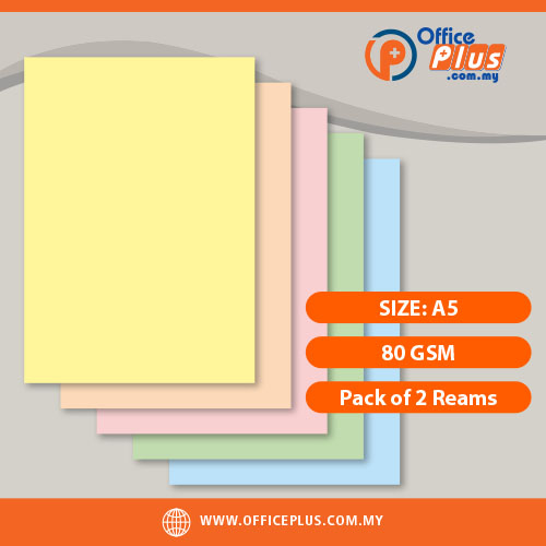 A5 Simili Color Paper 80gsm 450 Sheets 2 Reams for Office Printing - OfficePlus Wholesale / Bulk Price Office Supplies (Color Paper)