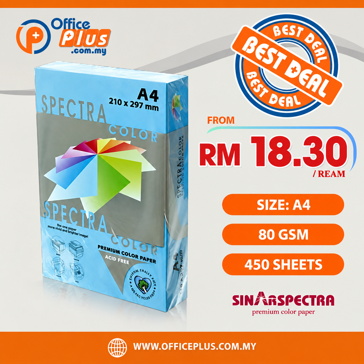 Sinar_Spectra_A4_Premium_Color_Paper_80gsm_(450_Sheets) - OfficePlus Sinar Spectra A4 premium color paper 80gsm for office - OfficePlus Wholesale / Bulk Price Office Supplies (Color Paper)