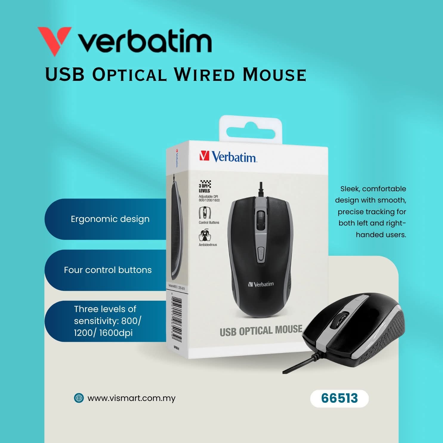 Verbatim_USB_Optical_Wired_Mouse_66513 – OfficePlus Verbatim USB optical wired mouse 66513 for office use - OfficePlus Wholesale / Bulk Price Office Supplies (Computer Accessories)