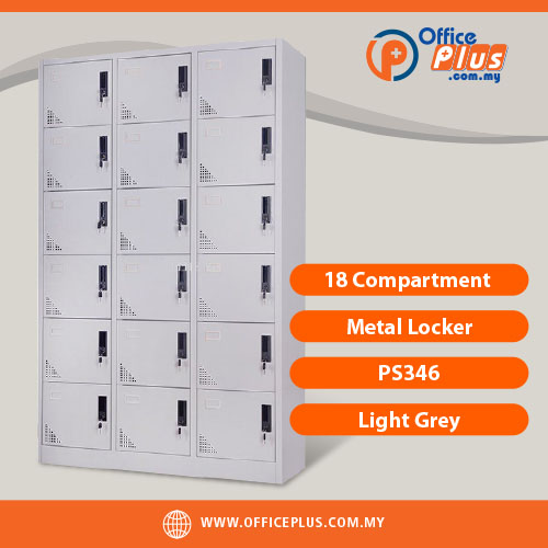 18_Compartment_Metal_Locker_PS346_Light_Grey - OfficePlus 18 Compartment Metal Locker PS346 Light Grey Steel Storage Cabinet for Office Staff and Workplace Storage - OfficePlus Wholesale / Bulk Price Office Supplies (Metal Locker)