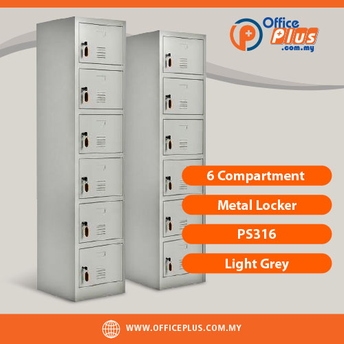 6_Compartment_Metal_Locker_PS316_Light_Grey - OfficePlus 6 Compartment Metal Locker PS316 Light Grey Steel Storage Cabinet for Office and Staff Storage - OfficePlus Wholesale / Bulk Price Office Supplies (Metal Locker)